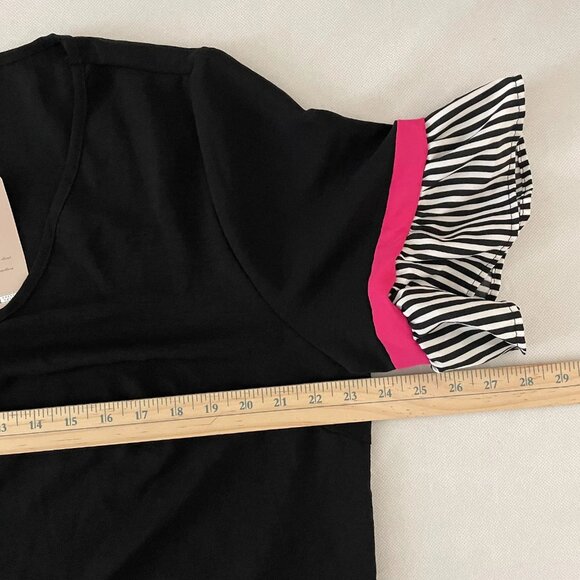 NWT Emery Rose Womens Black Contrast Striped Flounce Sleeve Smock Dress Size 2XL - Picture 8 of 11